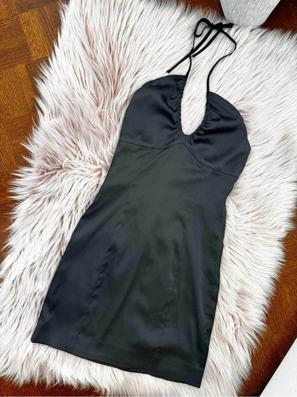 SUNDAY BEST | Black Satin Halter Mini Dress